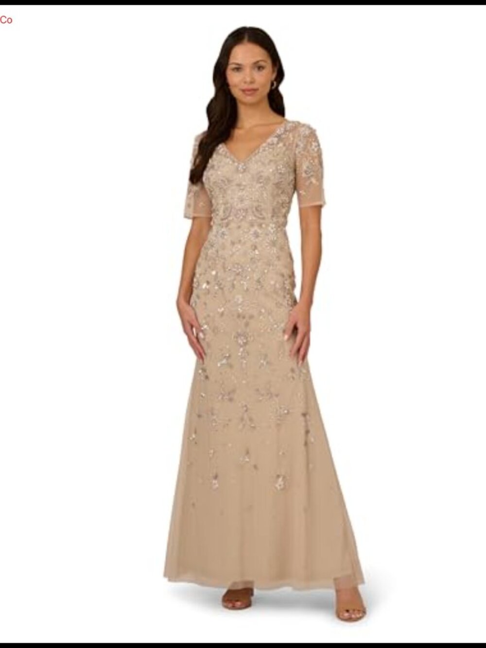Beaded Mesh Mermaid Formal Evening Gown Short Sleeve